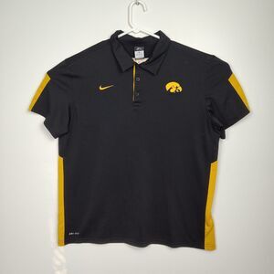 Nike Dri-Fit Iowa Hawkeyes Polo Shirt Men's XL Black Embroidered Logos Short Slv